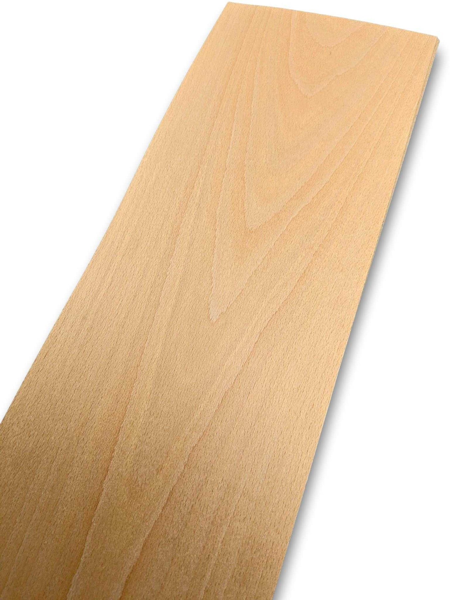 Natuurlijk beuken fineervel zonder backing, formaat 50 x 18 cm, perfect voor renovatie of kunsttoepassingen.